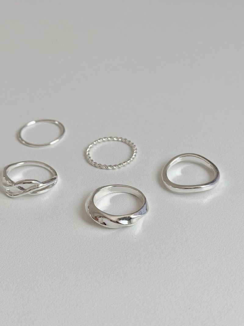[5 set] Bold Twist Ring Set 