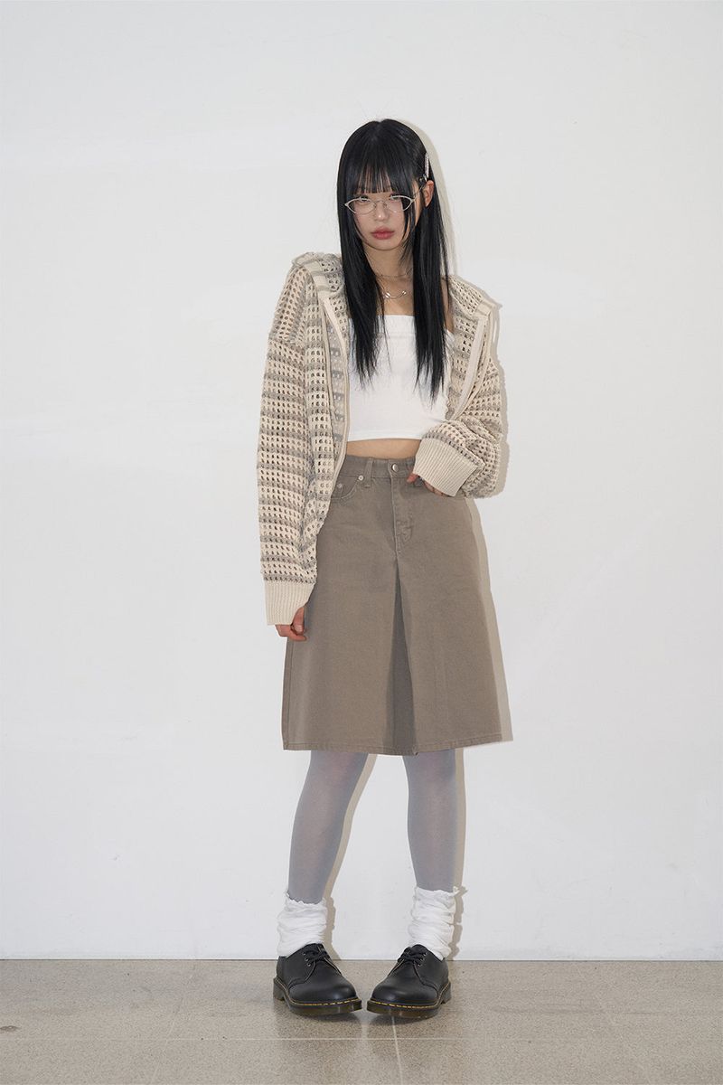 Lex mesh stripe knit hood zip-up