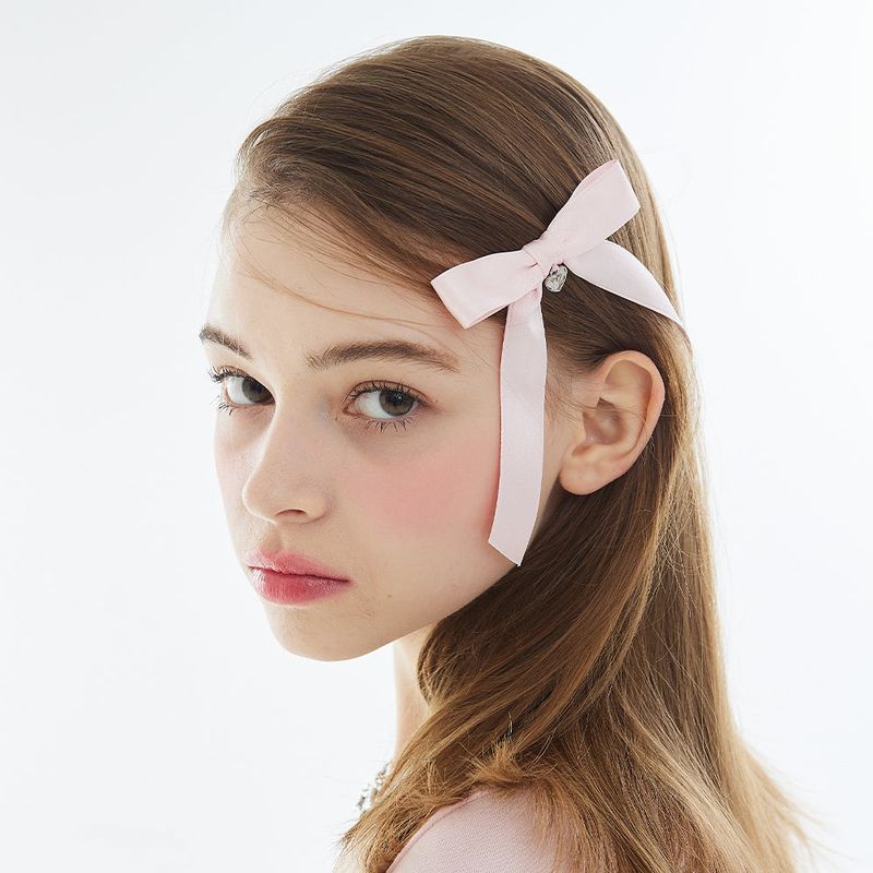 VVV（ブイブイブイ）の「[SET]サテンミッドリボンヘアクリップピン　ピンク（ヘアアクセサリー）」