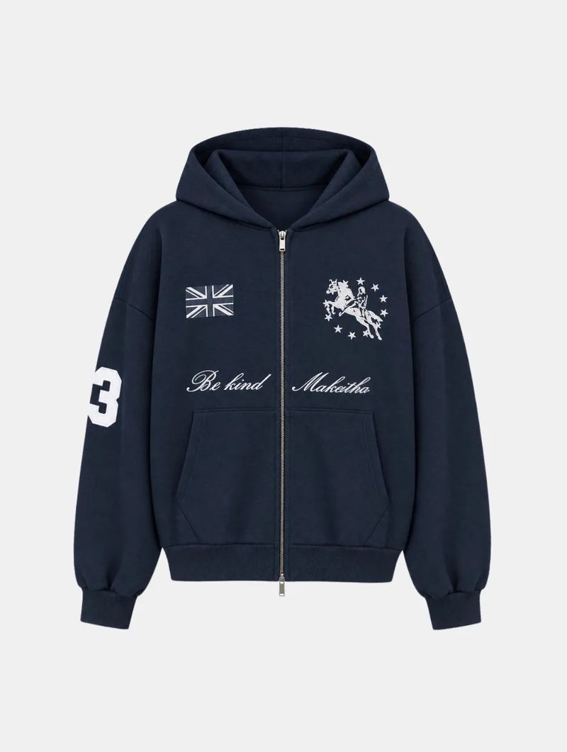Sporty Patch Two-Way Hoodie Zip-Up
