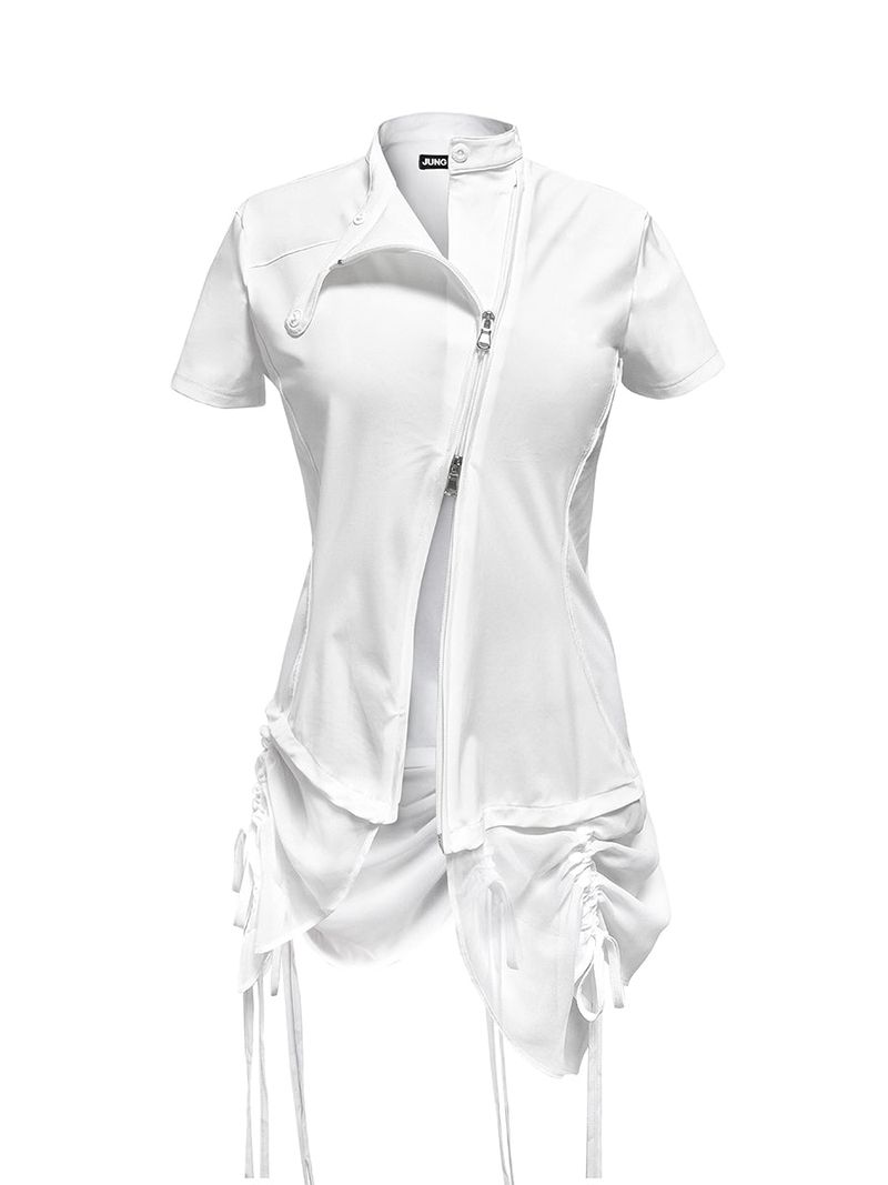  CURVED ZIP-UP SHIRT WITH LAYER . WHITE