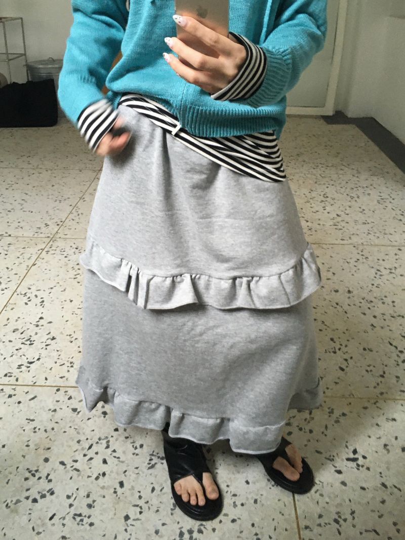RITCORE（リットコア）の「Half frill banding sweat long skirt (2c)（Skirts）」