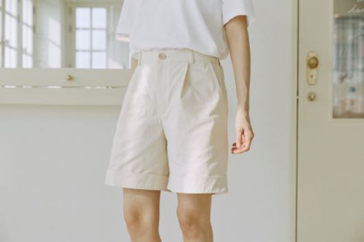 unisex cuff half pants cream