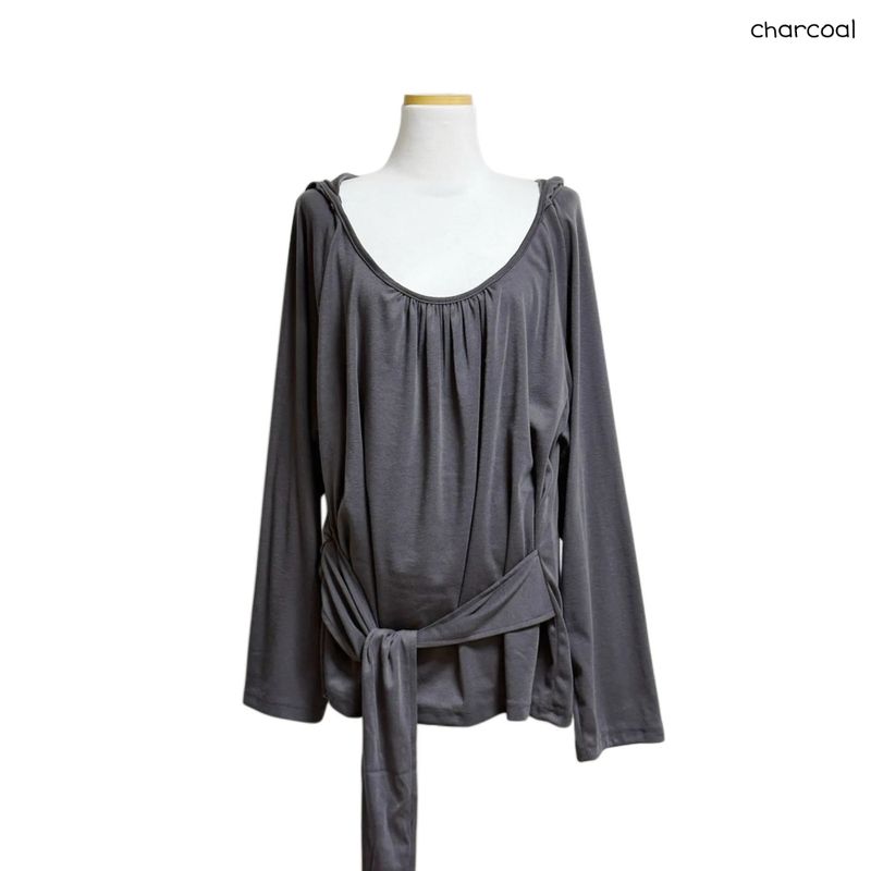 (3color) Shirring Deep Round Soft Wrap Hoodie