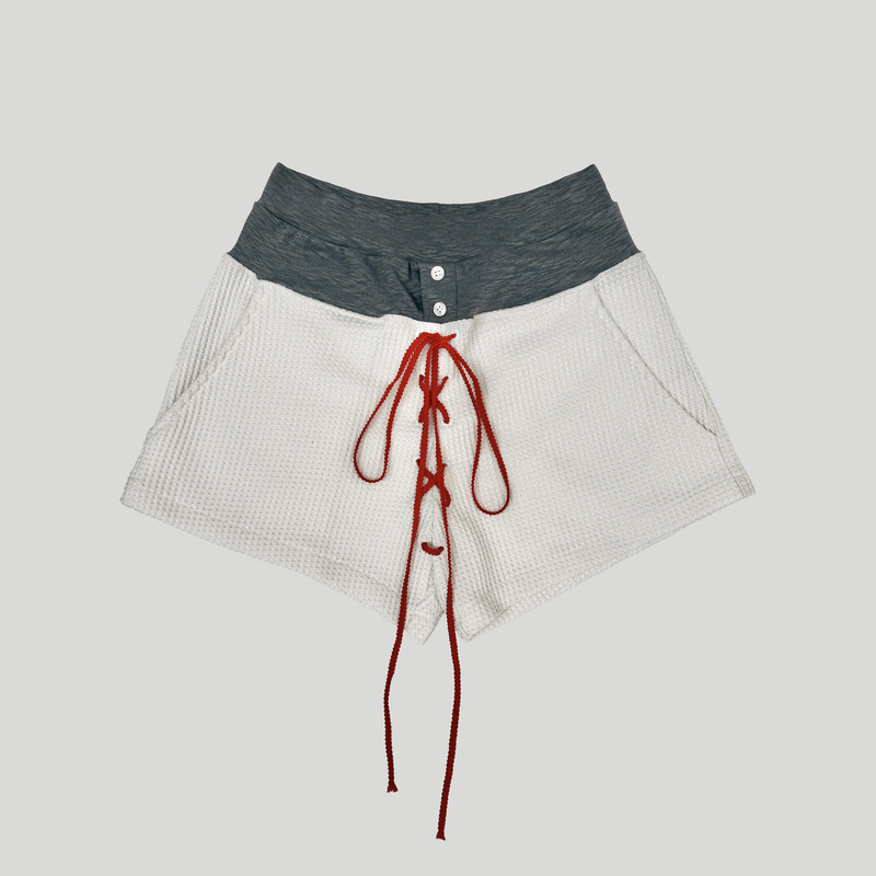 TWO-TONE WAIST WAFFLE SHORTS