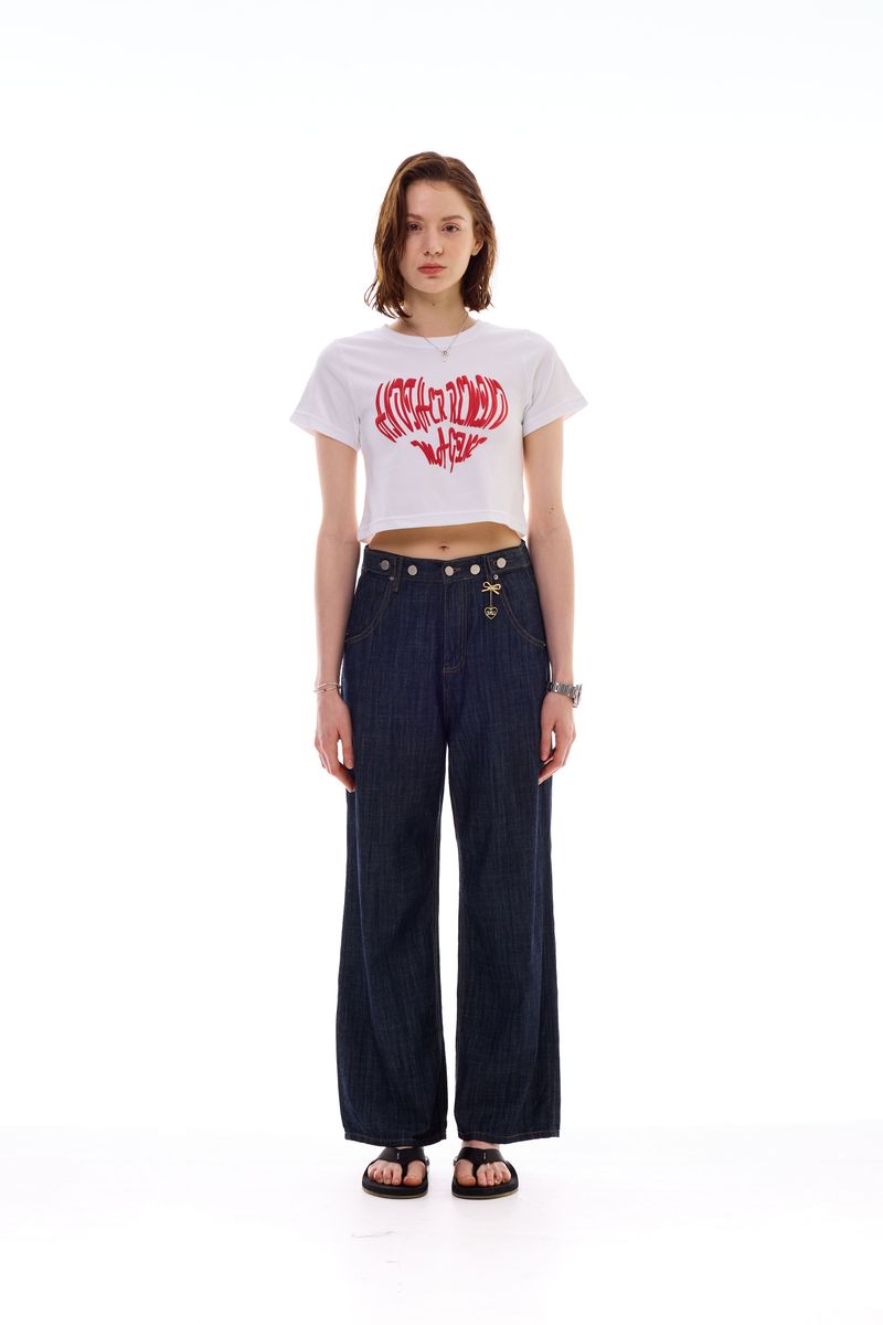 HEART SLOGAN CROP T-SHIRT / RED