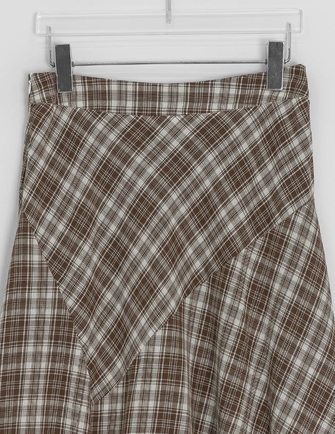 Hari Check Unbalanced Slit Long Skirt