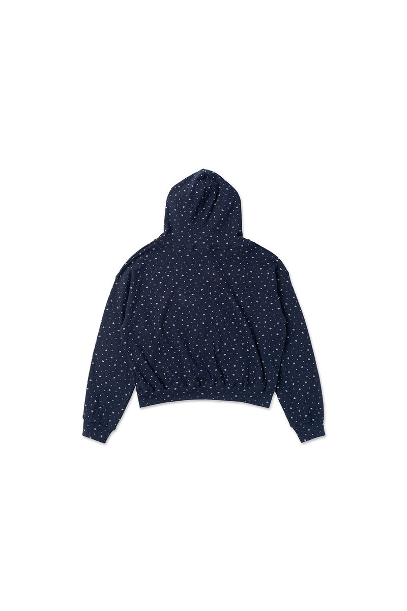 Floral waffle hoodie_navy