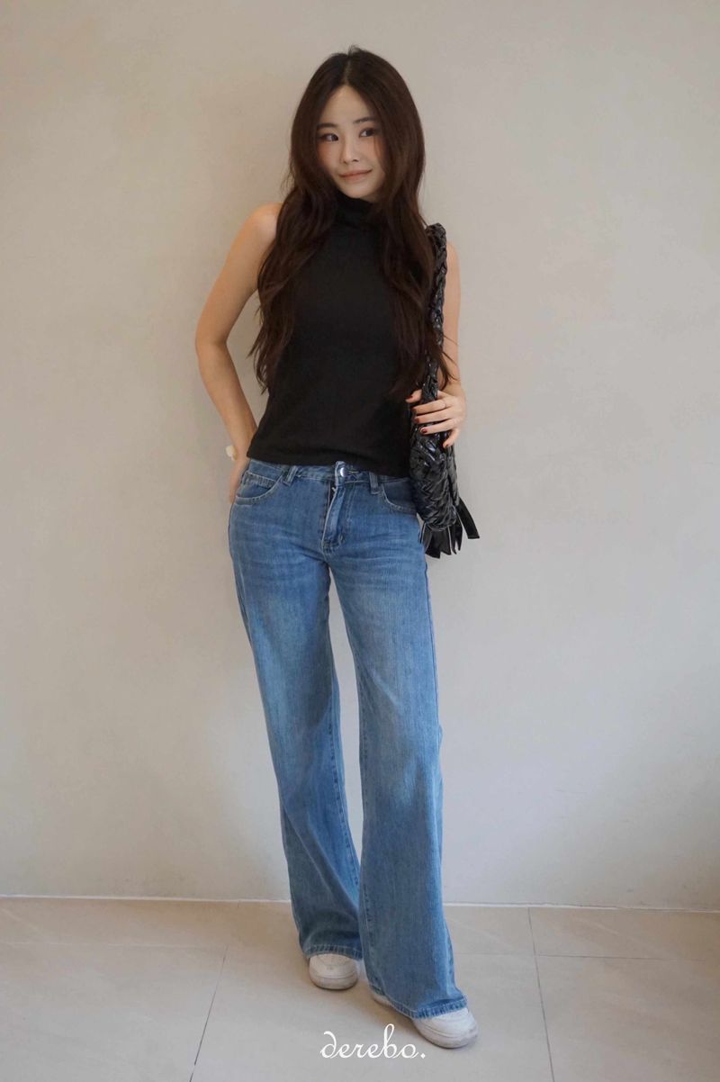 low semi-long denim pants