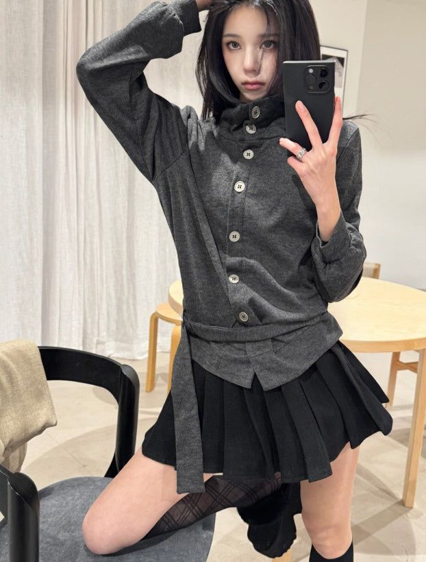 Buckle Strap High Neck Jersey Top