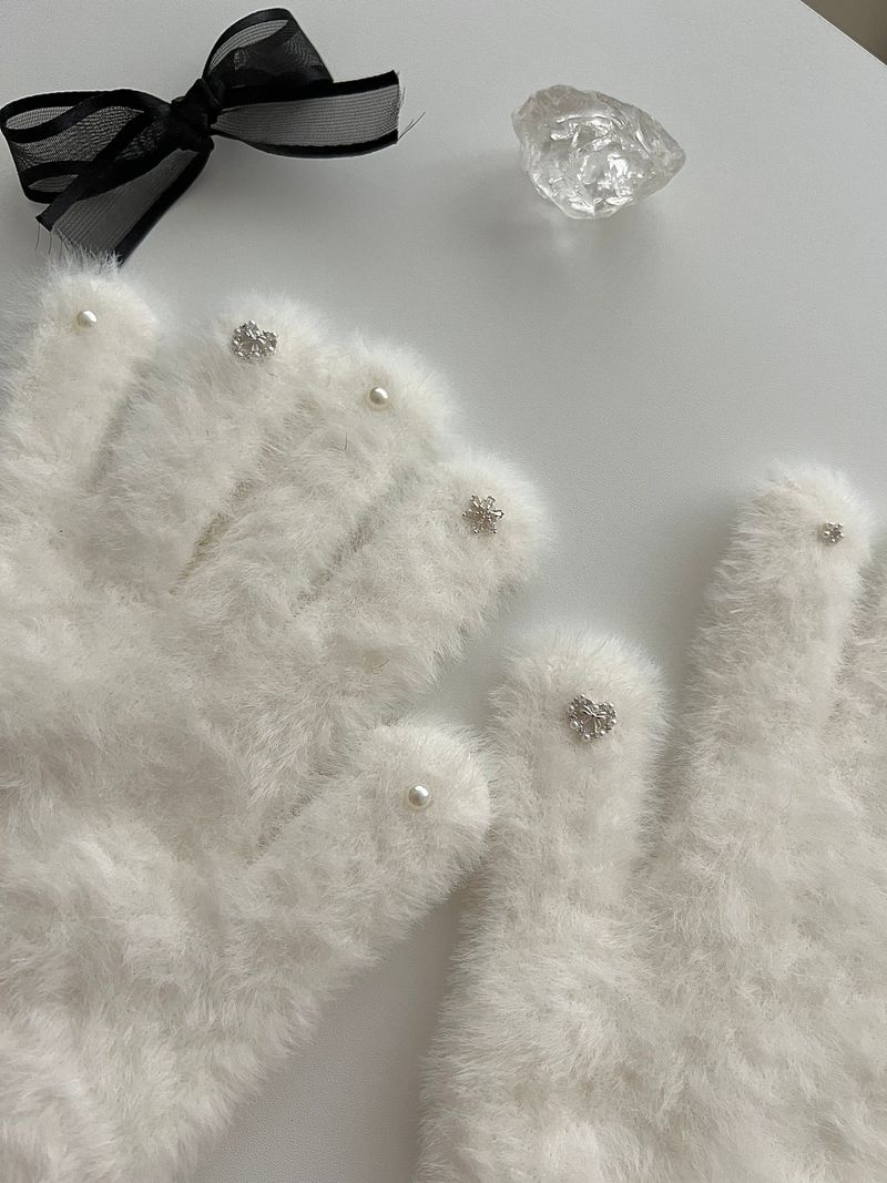 RGO Ballet Core Ribbon Jewelry Year-end Look Hip Cubic Long Heating Fleece-Lined Fur Mink Black White Brown Beige Gloves (Select 3 Colors)