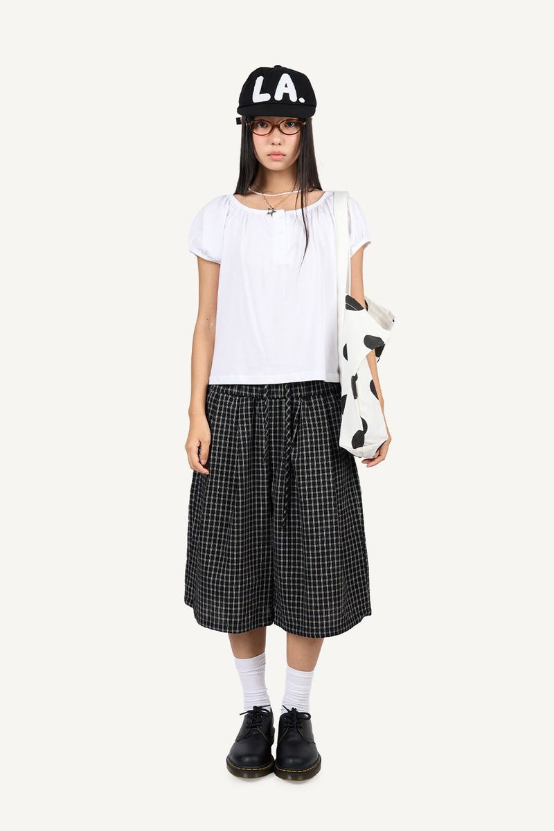Gingham Check Banding Bermuda Pants