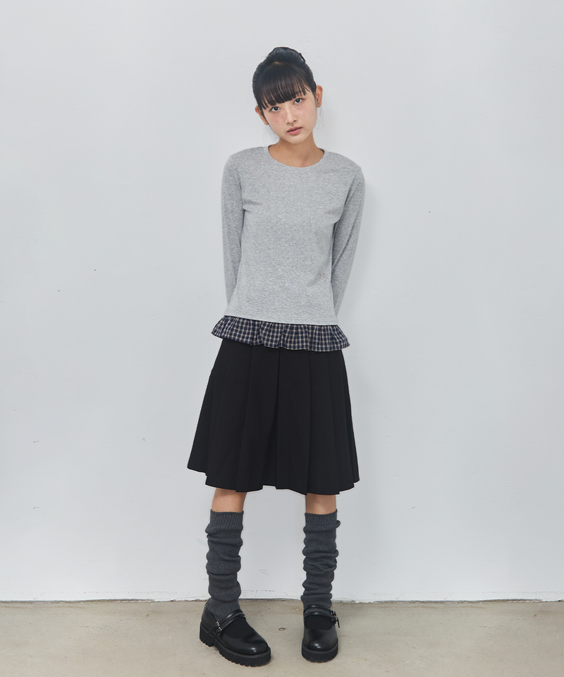 CHECK LAYERED LONG SLEEVE - GRAY