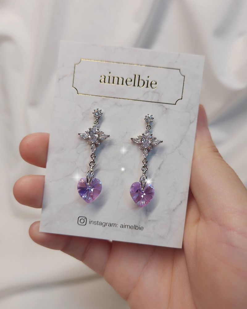 Angelic Heart Crystal Earring - Violet