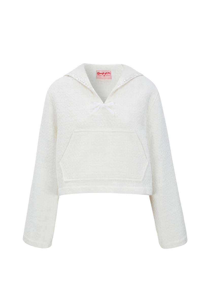 TISHA SAILOR TWEED BLOUSE _WHITE
