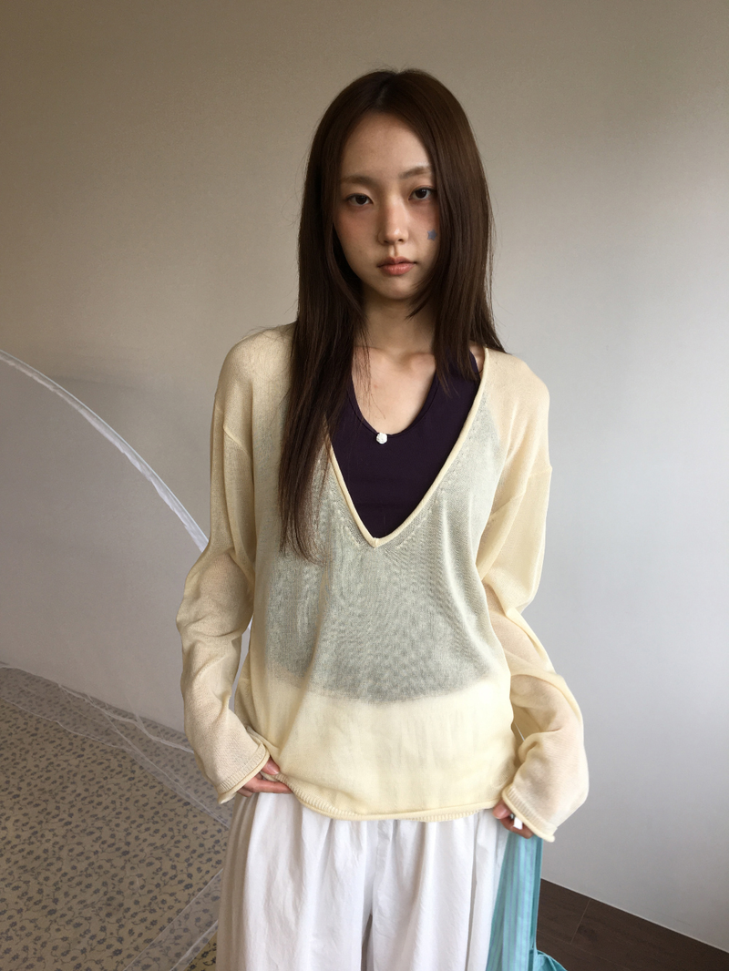 Veiled Summer V-neck Knit (5color)