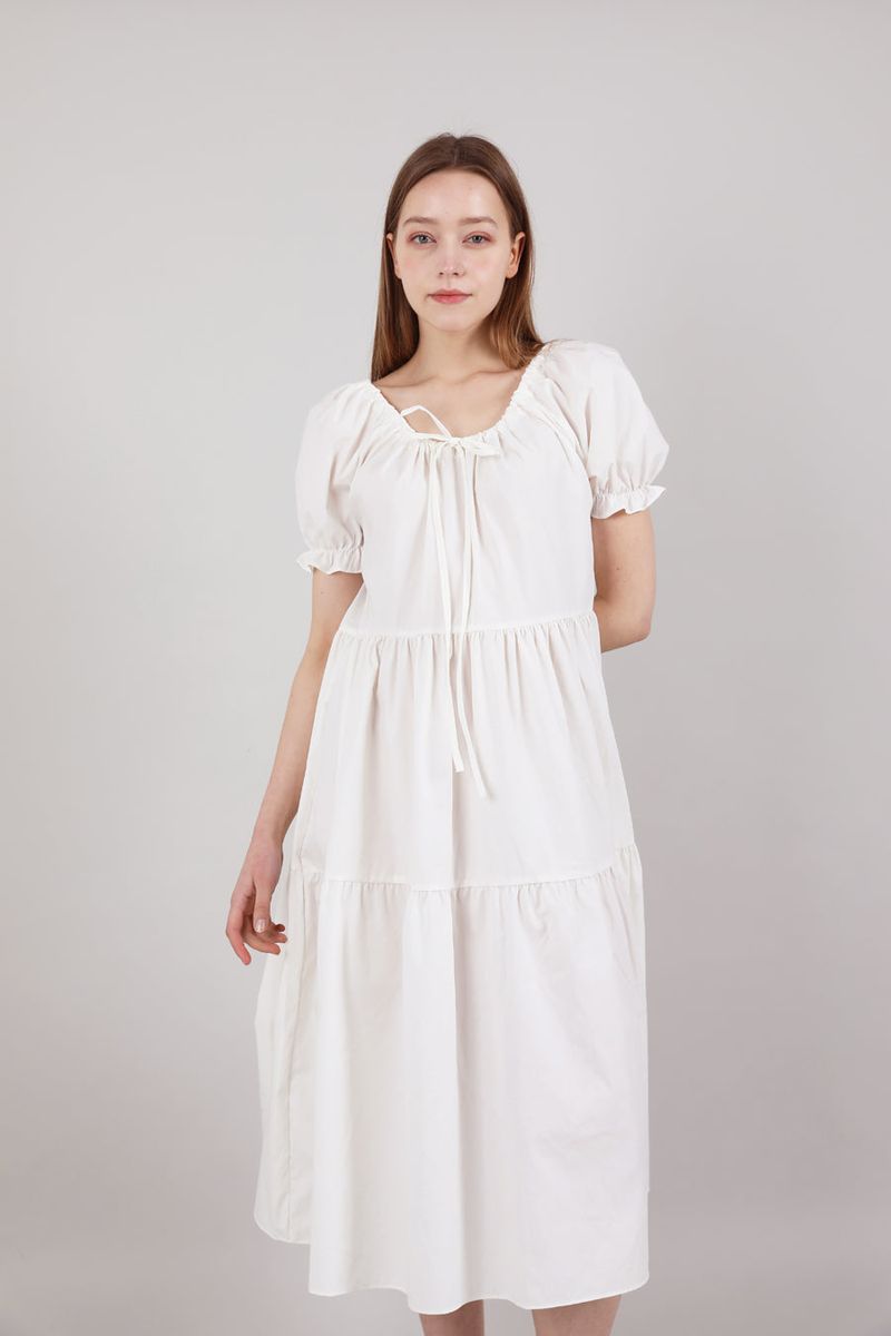 Romantic Shirring Long Onepiece Ivory