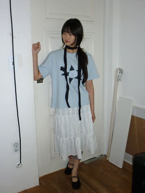 Hariki Stripe Banding Midi Skirt