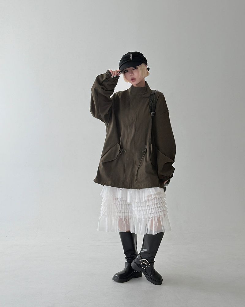 Button shirred back ribbon wrinkle sailor cap