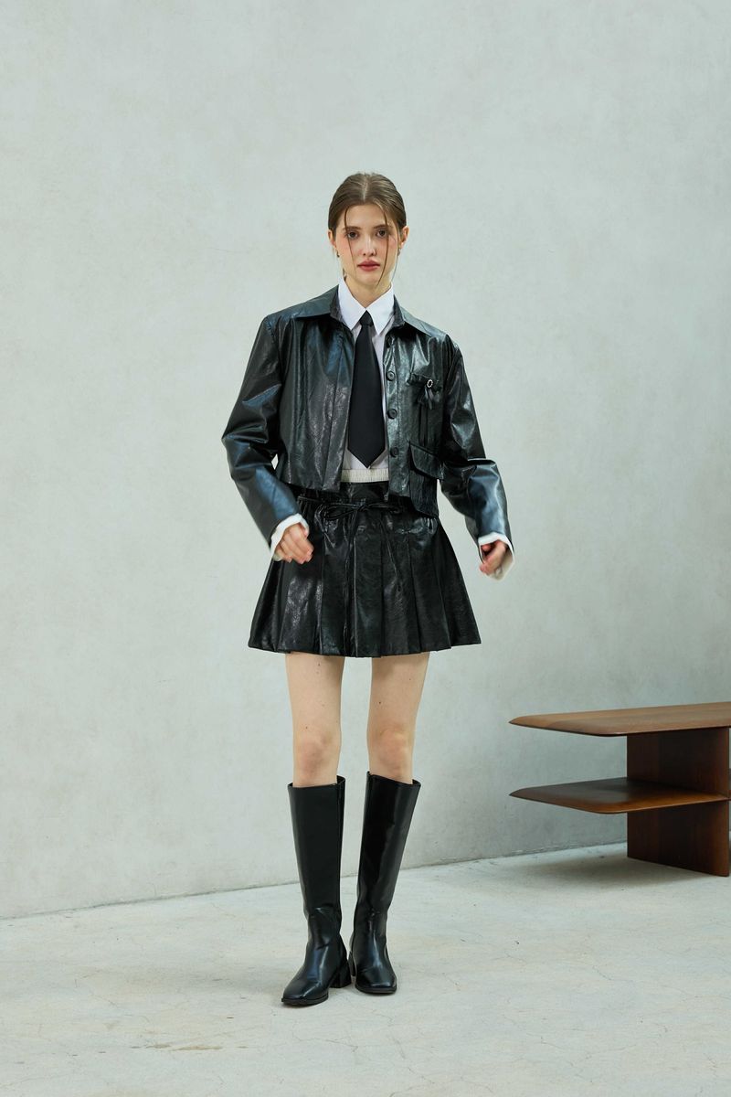 MOLLY LEATHER CROP JACKET / BLACK
