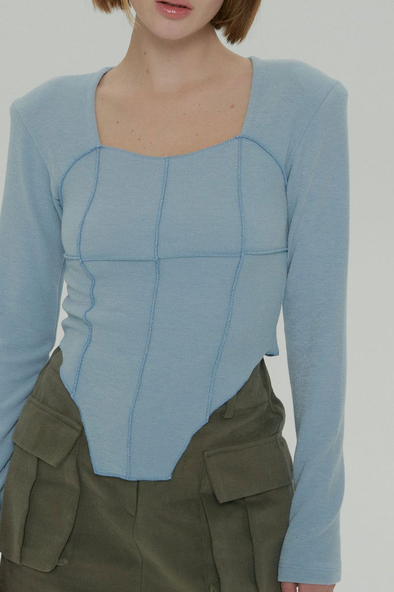 SOFT SQUARE NECK TOP / SKY BLUE