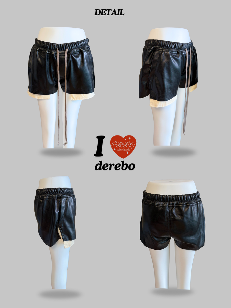 leather open pocket banding short pants