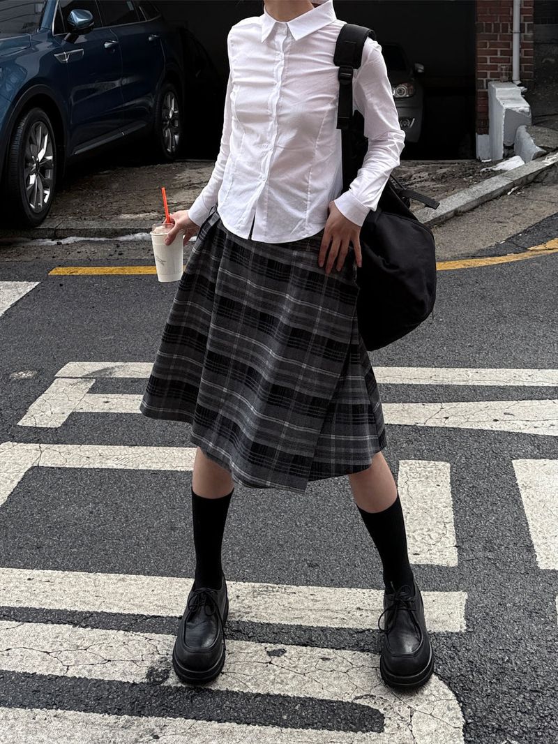 CHECK WRAP MIDI SKIRT