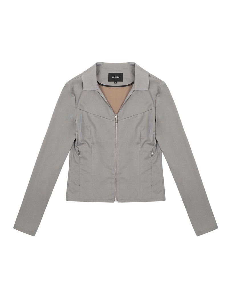 V-Neck Sleek Zip-Up _ GREY