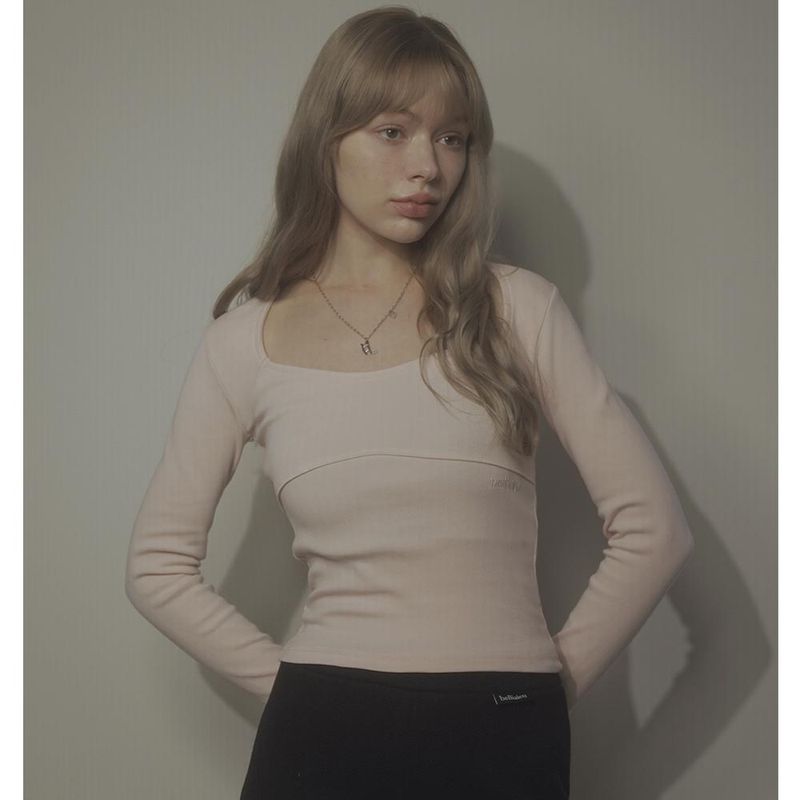 WAVE NECK LOGO TEE-PINK