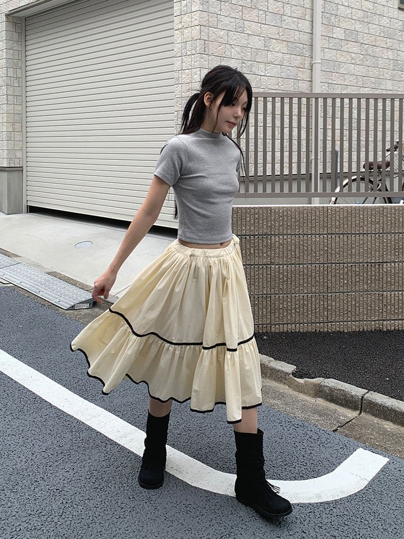 TAPE FLARE RIBBON SKIRT (2C)