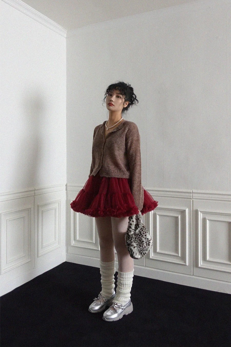 BURGUNDY FRILL TUTU MINI SKIRT