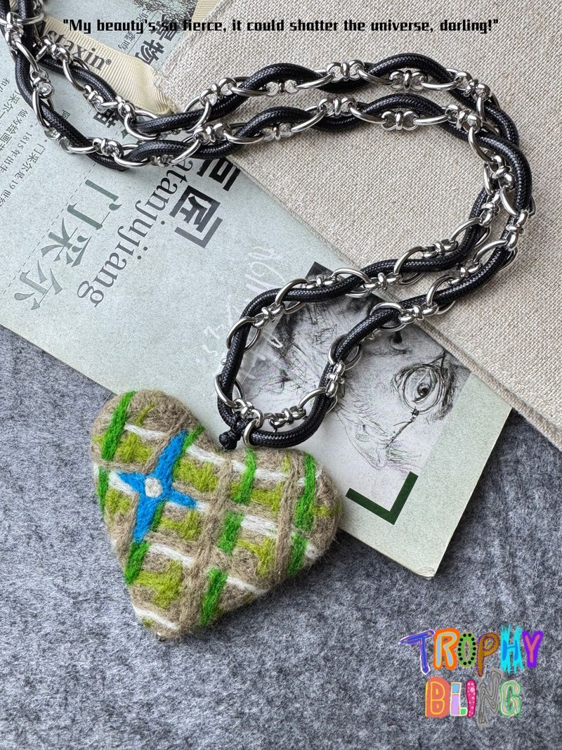 Felt Heart Long Chain Necklace