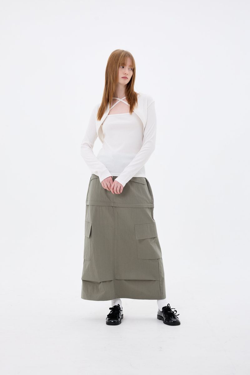 DOUBLE CUT CAGO SKIRT / KHAKI