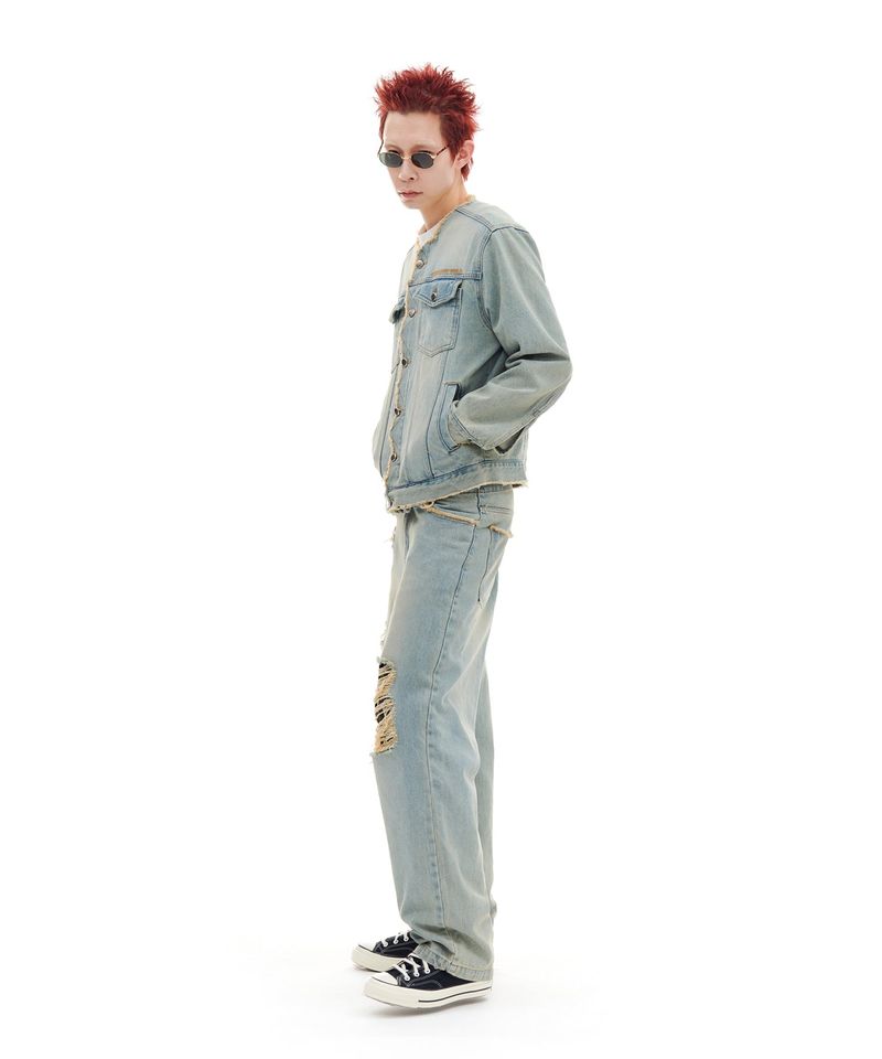 NON-COLLAR DENIM JACKET (LIGHT BLUE)