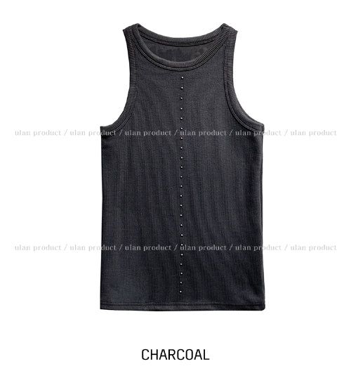 Front stud ribbed sleeveless
