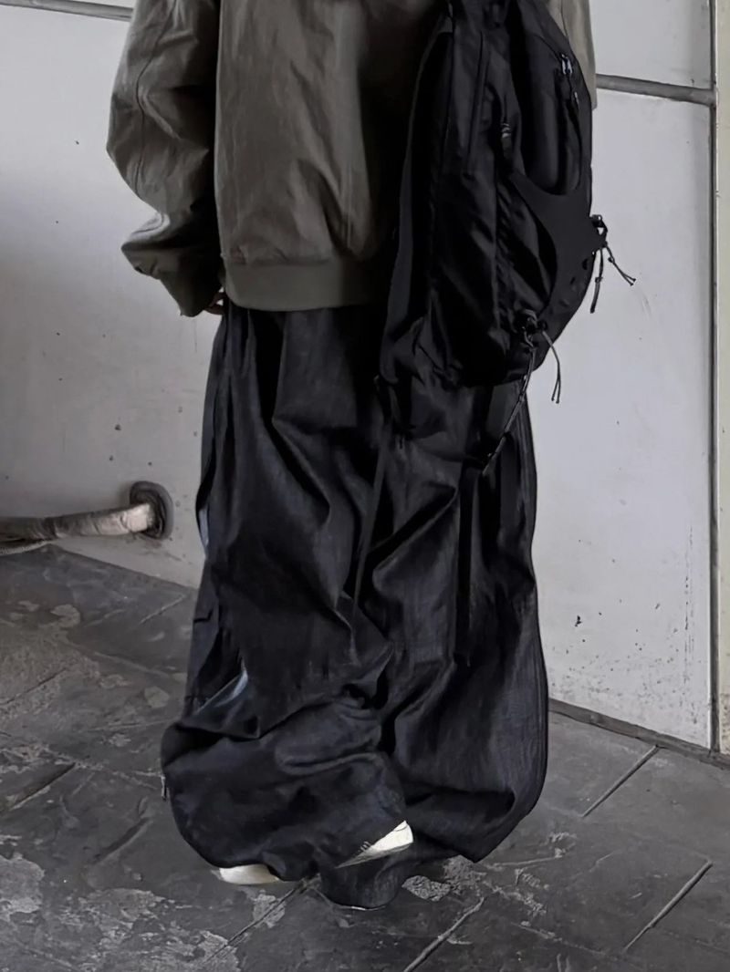 denim two-way zipper balloon pants