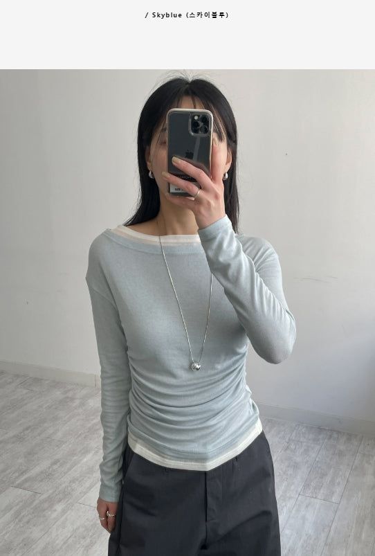INCHANT ME(インチャントミー)の「Layered Shirring Boat Neck T-Shirt(Tops)」