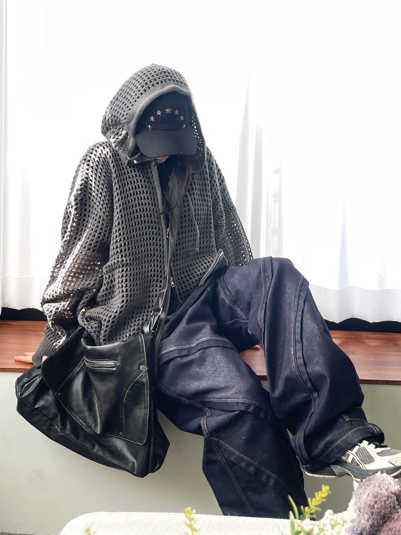 Hoshi mesh hooded knit zip-up
