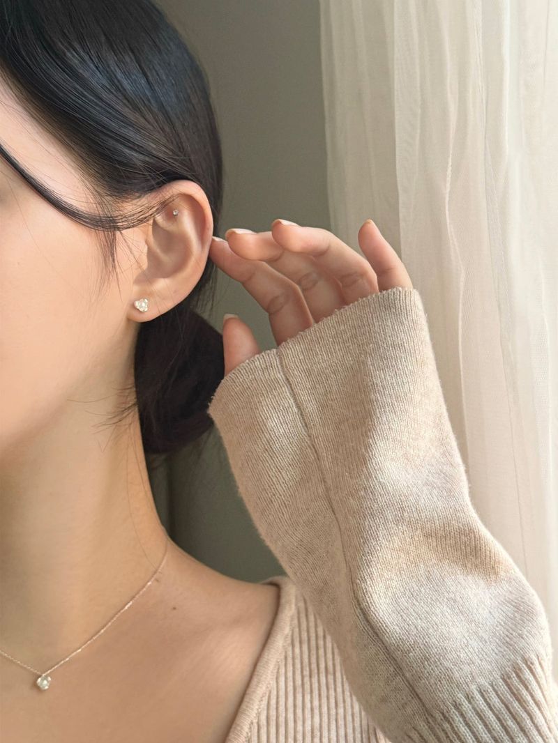 [Silver 925] Mini Pearl Earrings Necklace Set 