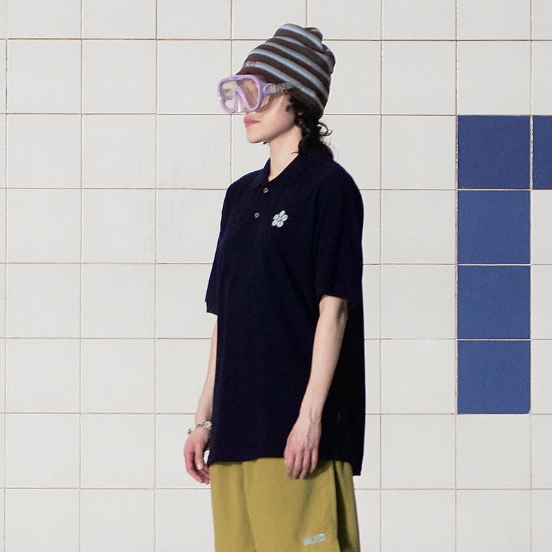 ボタンフラワーPKポロシャツ / NAVY