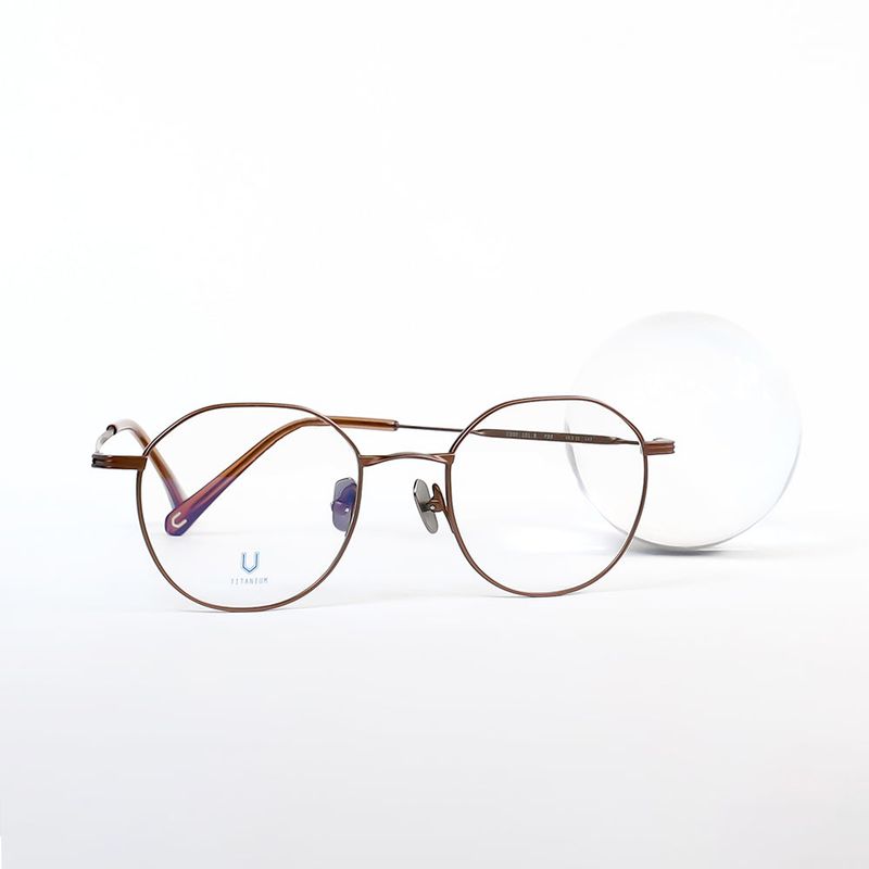 Knouun Round titanium glasses CODE. 101. D Pink Brown
