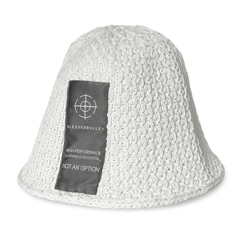 Over size long logo knit bucket hat_cold white