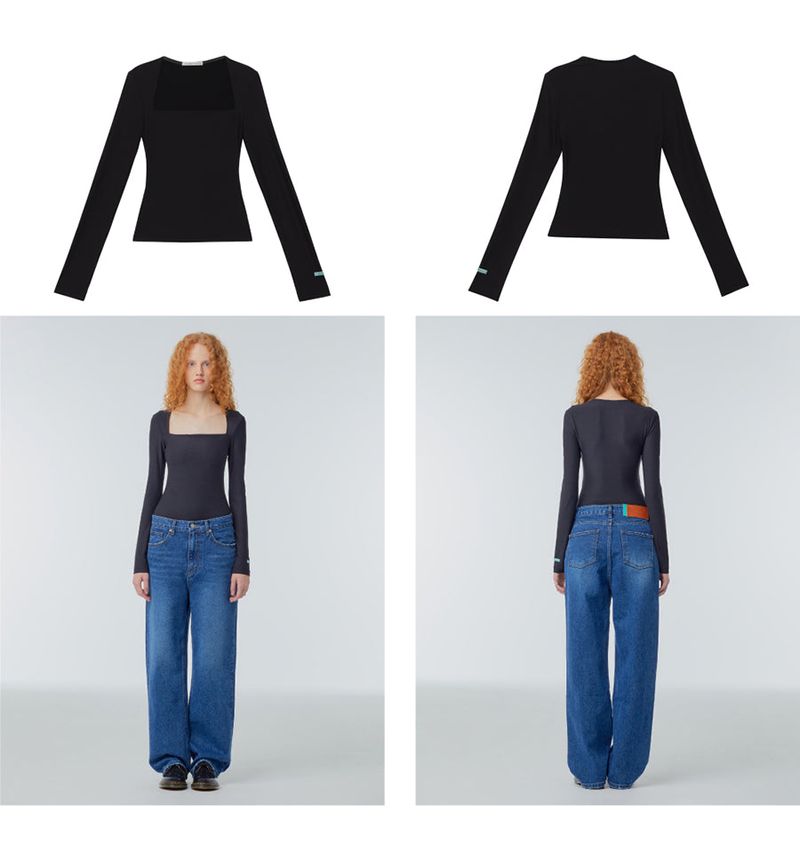 Square-neck long-sleeved T-shirt