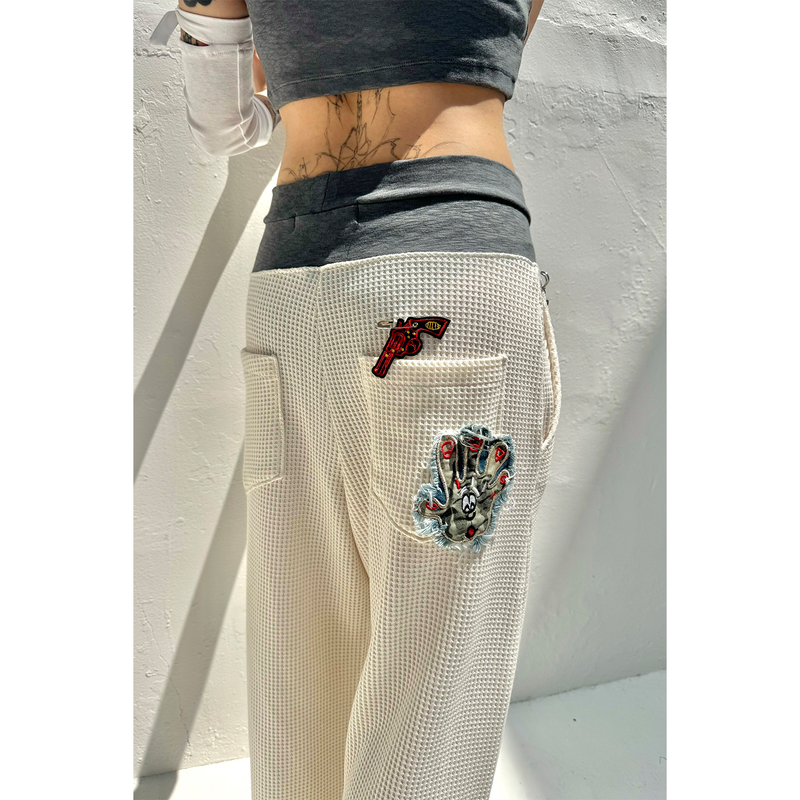TWO-TONE WAIST WAFFLE PANTS