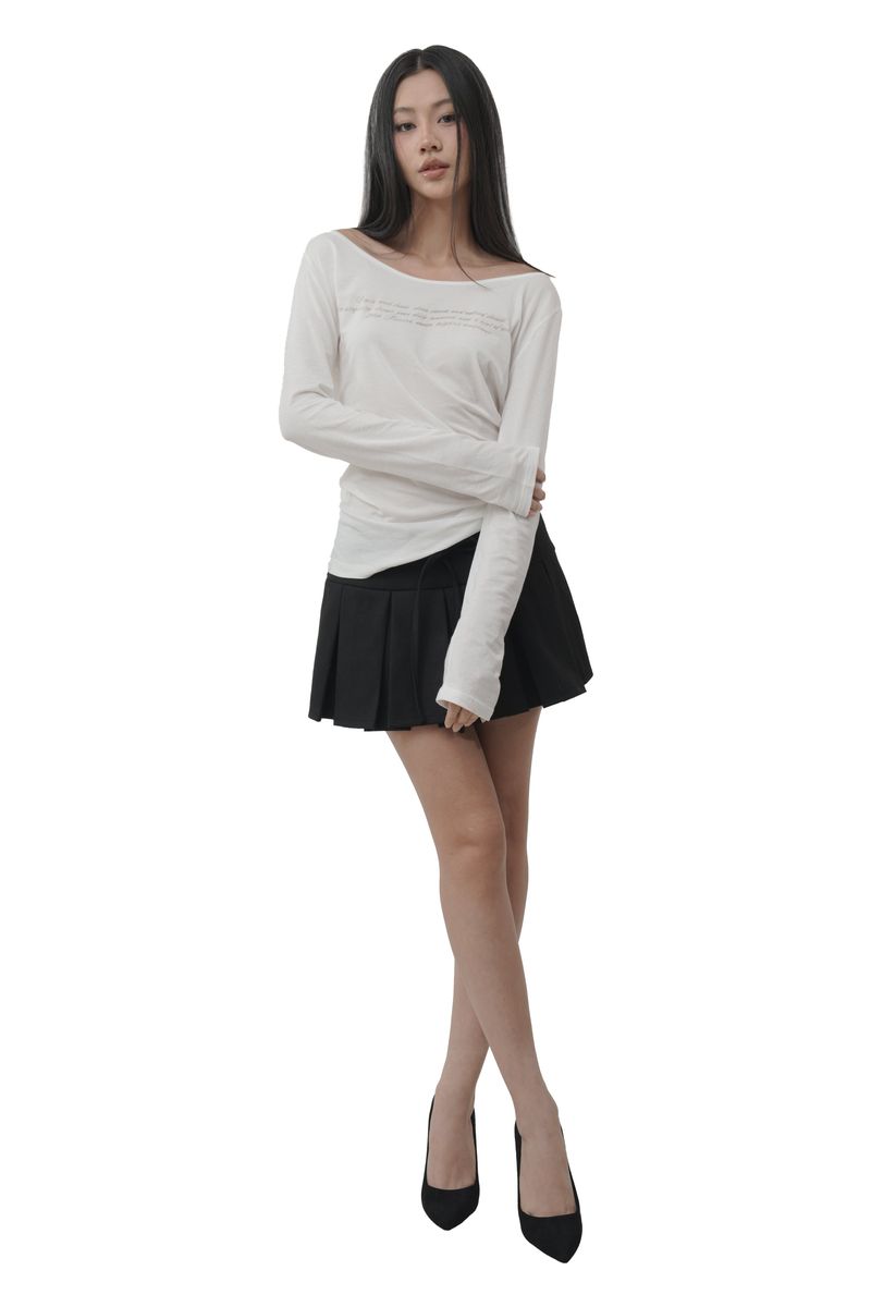 Hugging ribbon pleated skirt, Black