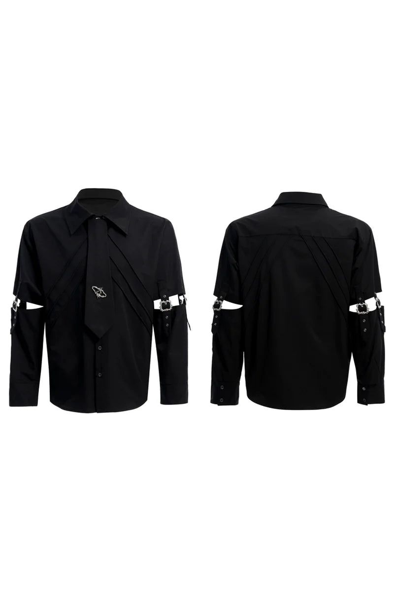 Strap Cutout Layered Button-Up Shirt