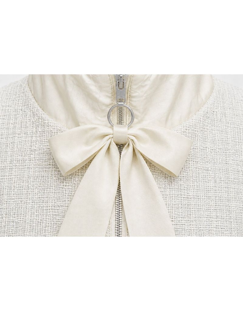 [PRE-FALL] Flora Tweed Layered Ribbon High-Neck String Windbreaker Ivory