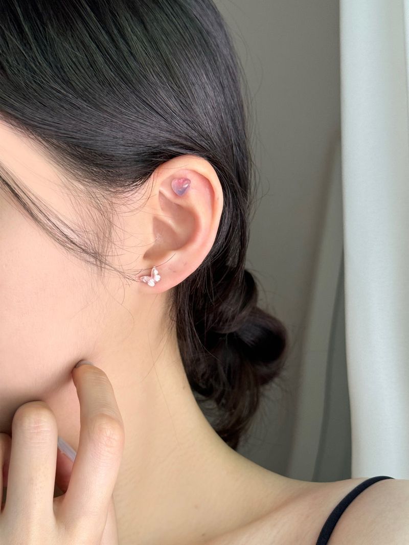 Glitter butterfly heart piercing / 3 colors / 2 option