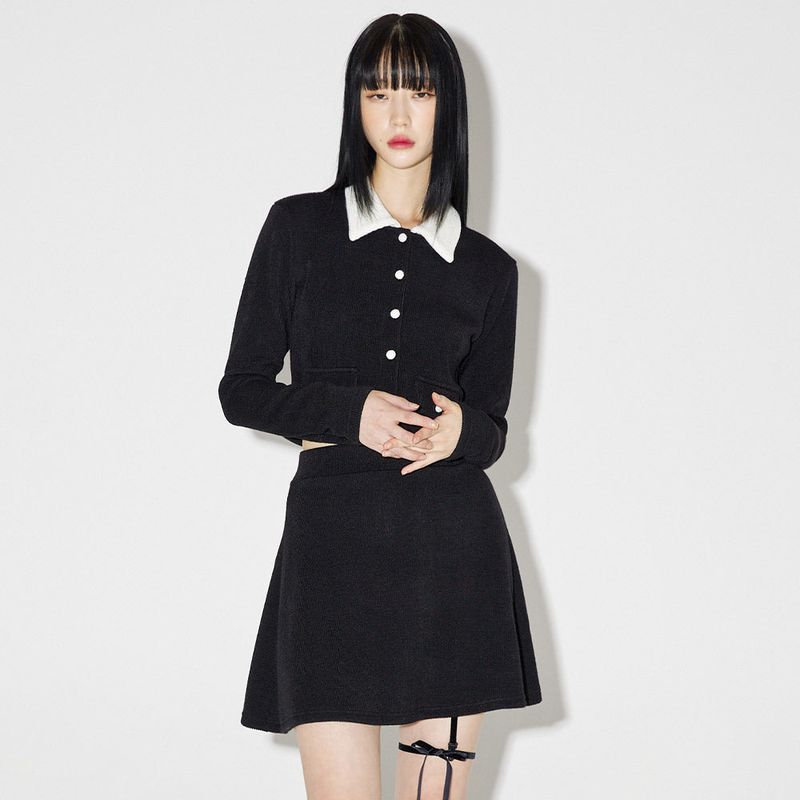 ヘイリーカラーニットカーディガン / Haley Collar Knit Cardigan [BLACK]