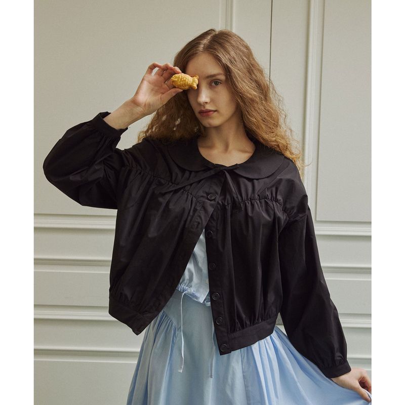 Loving shirring windbreaker jumper (black)